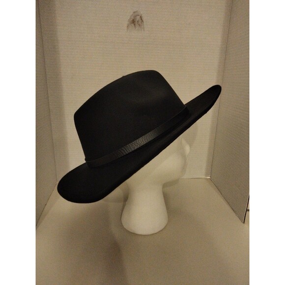 Black wide brim hat gold leaf band men women size 57 cm - Picture 4 of 7